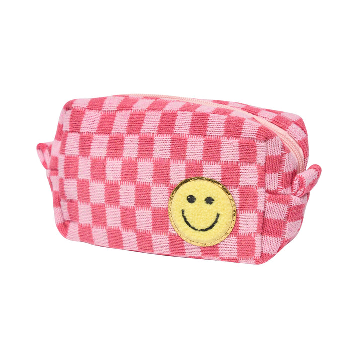 Checkered Cosmetic Bag with Chenille Patch
