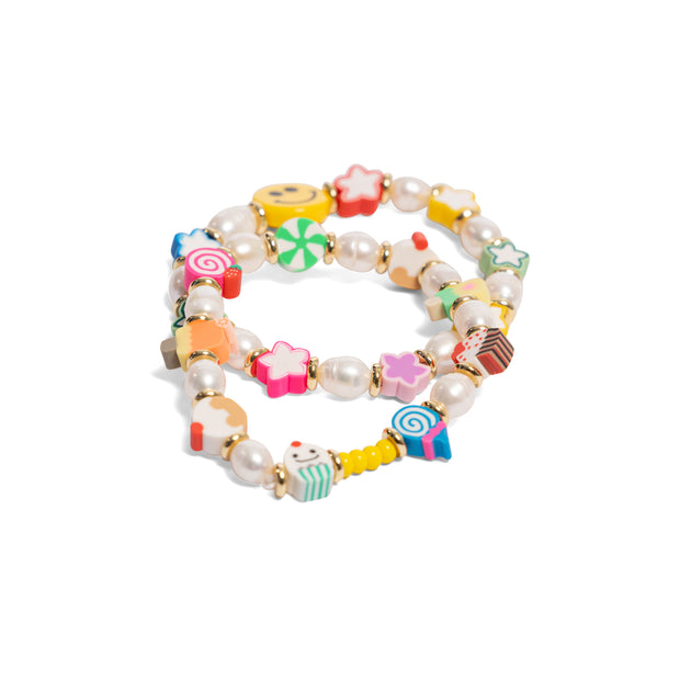 Cupcake Happy Face and Star Pearl Bracelet