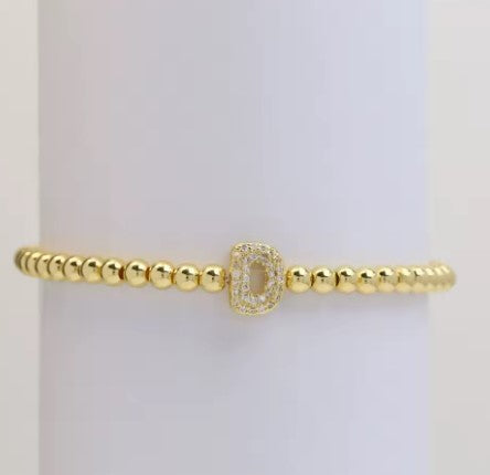Gold Beaded with Letter Initial Bracelet