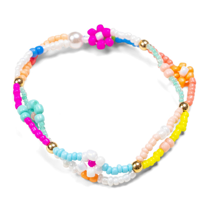 Double Seed Bead Bracelet with Flowers