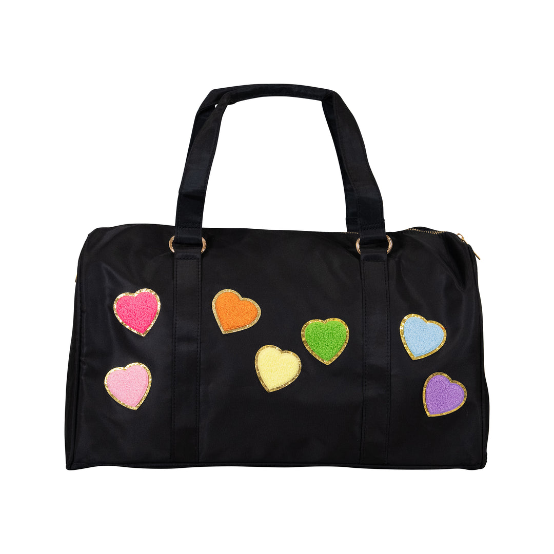 Nylon Duffel Bag w/ Assorted Heart Patches