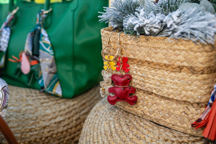 Teddy Bear Keychain Bag Charms - Faux Leather