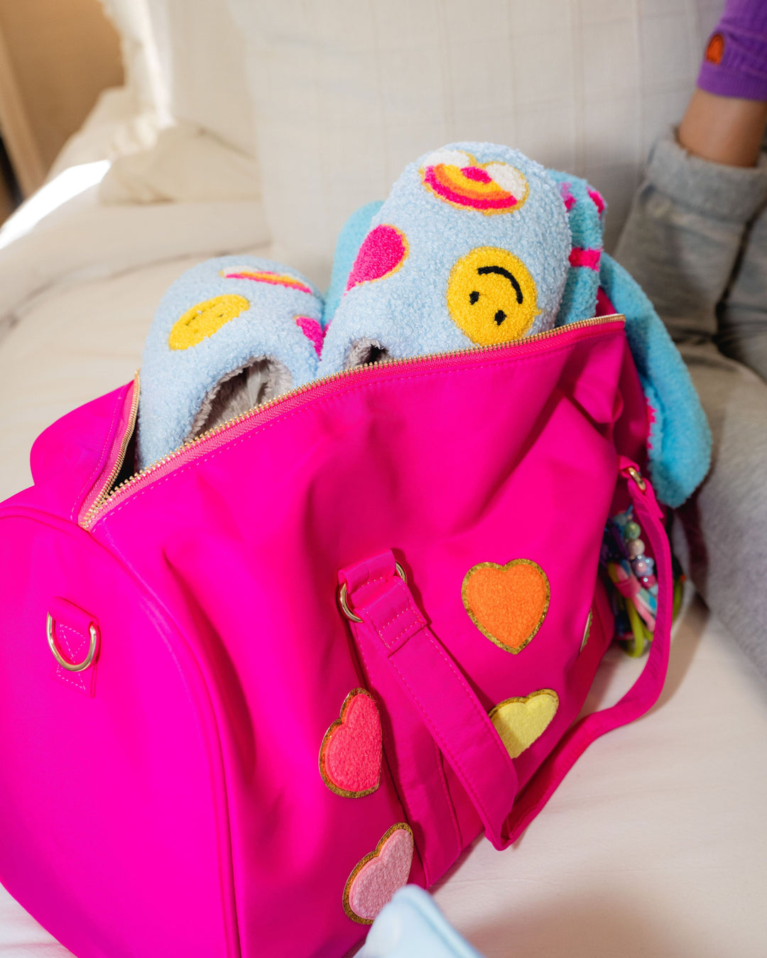 Nylon Duffel Bag w/ Assorted Heart Patches