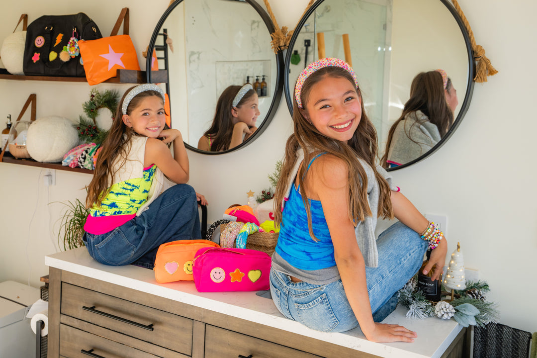 Nylon Pouches with Assorted Patches - Orange