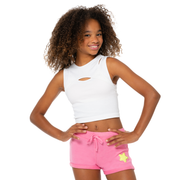 Girl's (8-14) Brushed Hacchi Shorts with Chenille Glitter Patch