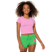 Girl's (8-14) Brushed Hacchi Shorts with Chenille Glitter Patch