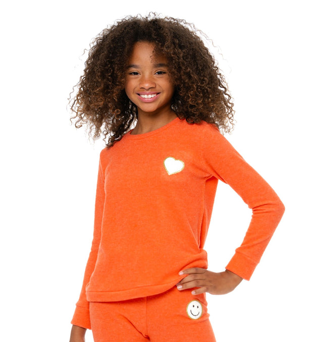 Girl's (8-14) Brushed Hacchi Sweatshirt with Chenille Glitter Patch