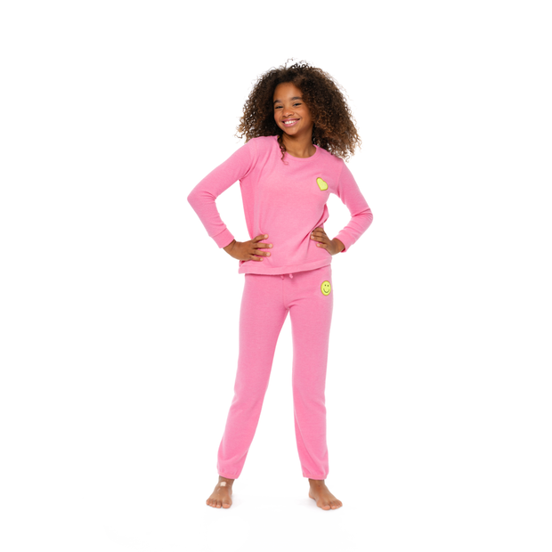 Girl's (8-14) Brushed Hacchi Sweatpants with Chenille Glitter Patch