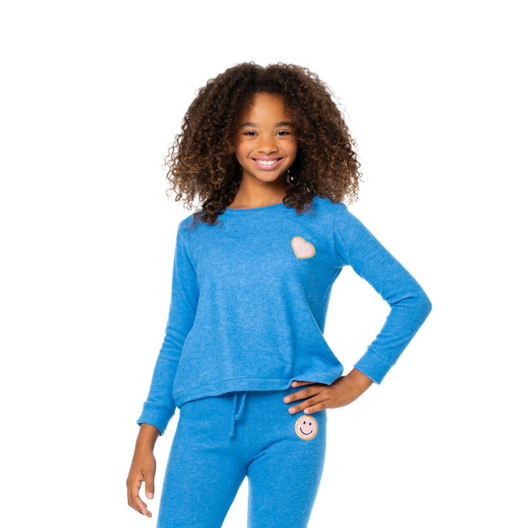 Girl's (8-14) Brushed Hacchi Sweatshirt with Chenille Glitter Patch