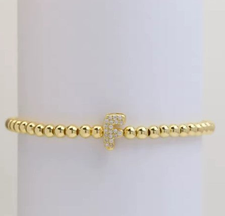 Gold Beaded with Letter Initial Bracelet