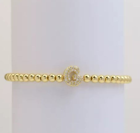 Gold Beaded with Letter Initial Bracelet