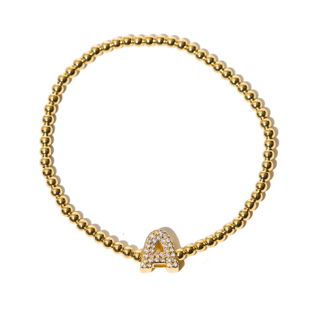 Gold Beaded with Letter Initial Bracelet