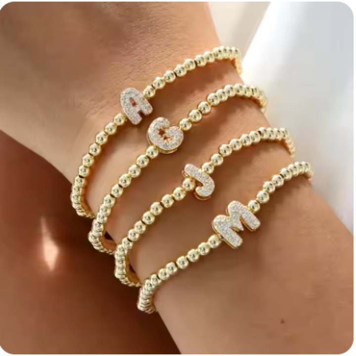 Gold Beaded with Letter Initial Bracelet