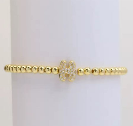 Gold Beaded with Letter Initial Bracelet