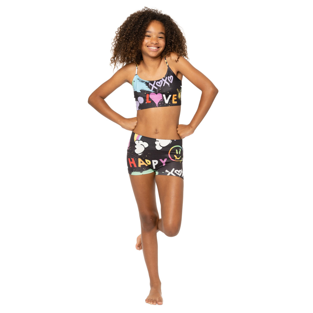 Girl's (8-12) Happy Graffiti printed Bandeau Bra Cami