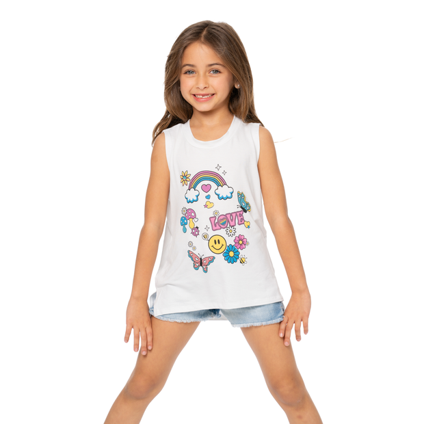 Girls (8-14) Sleeveless Muscle Tee with Spring Scattered Icons screen