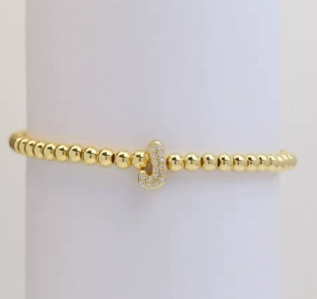 Gold Beaded with Letter Initial Bracelet