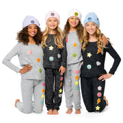 Plush Smiley Face Blanket + Happy Face Slippers + Girl's Solid Color Beanie with Rhinestone Smiley Face Patch