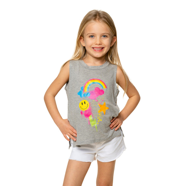 Little Girls (4-6x) Sleeveless Tee with Splatter Paint with Icons screen