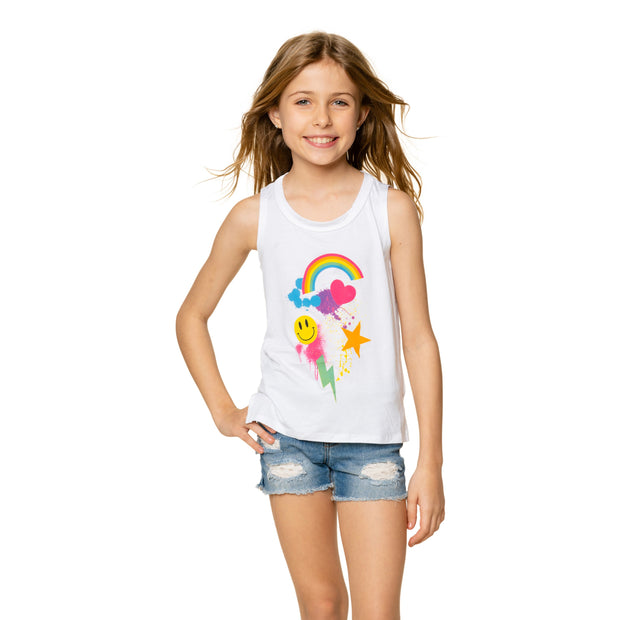 Girls (8-14) Sleeveless T-Shirt with Splatter Paint with Icons