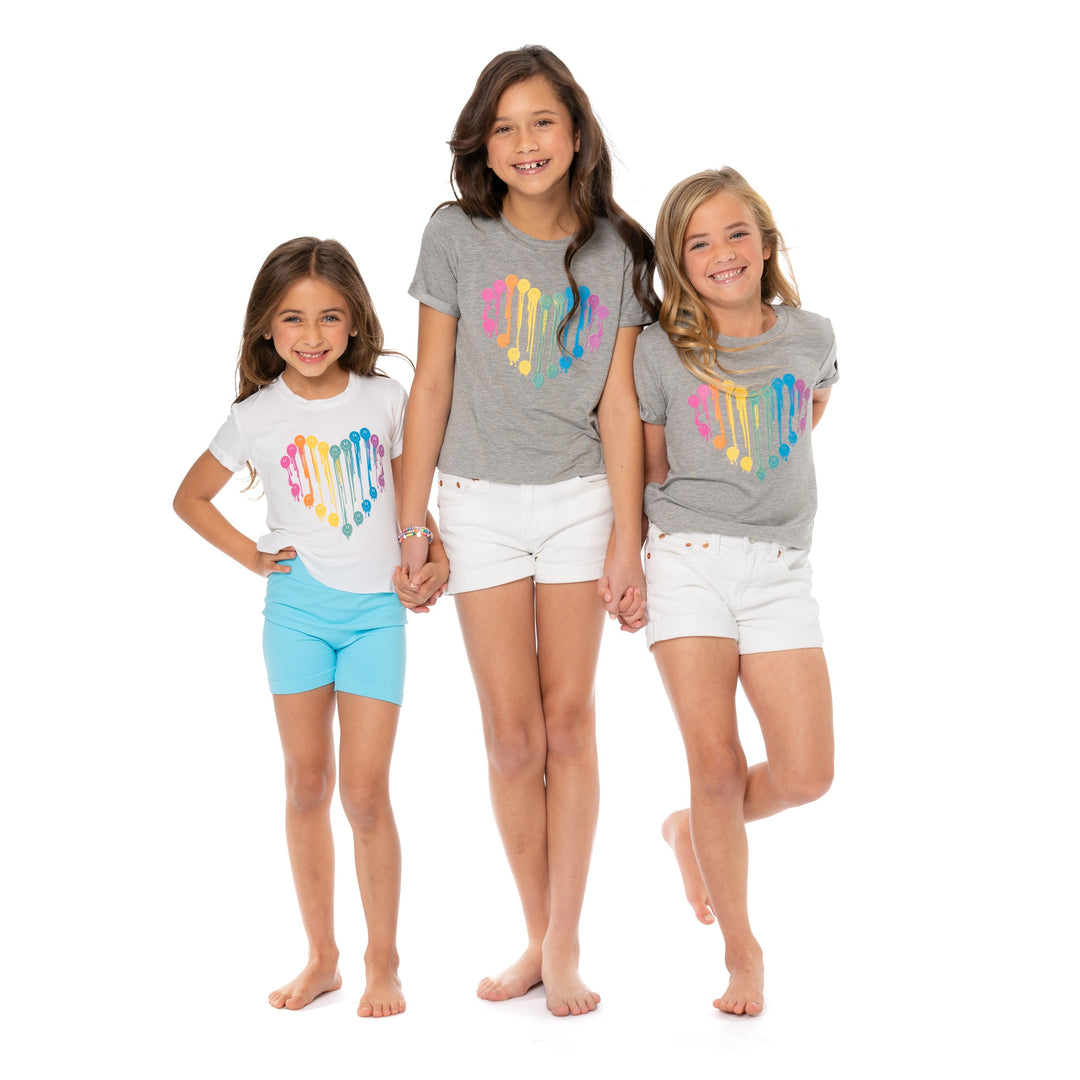 Girl's (8-14) Short Sleeve T-Shirt with Drippy Paint Happy Face Heart Shape