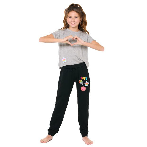 Girl's (8-14) Butter Fleece Sweatpants with a Variety of Cute Patches