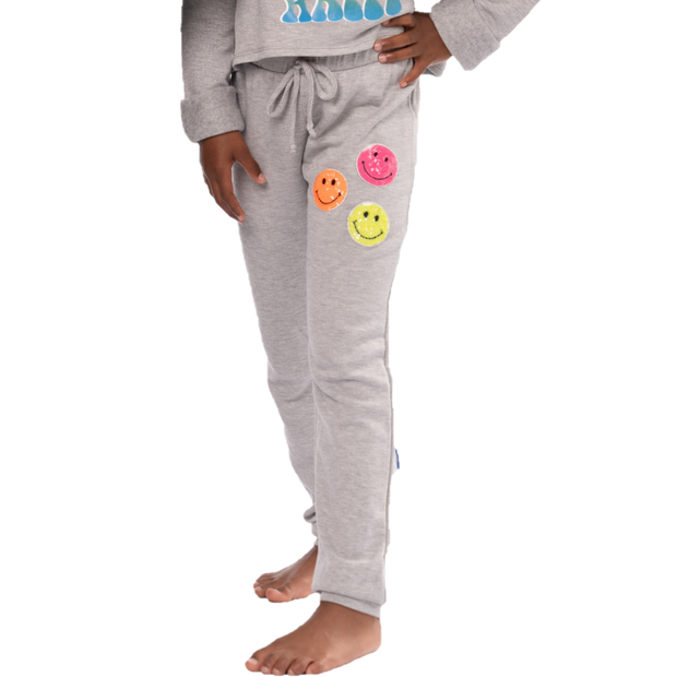 Little Girl's (4-6x) Butter Fleece Sweatpants with 3 Assorted Color Happy Face Patches