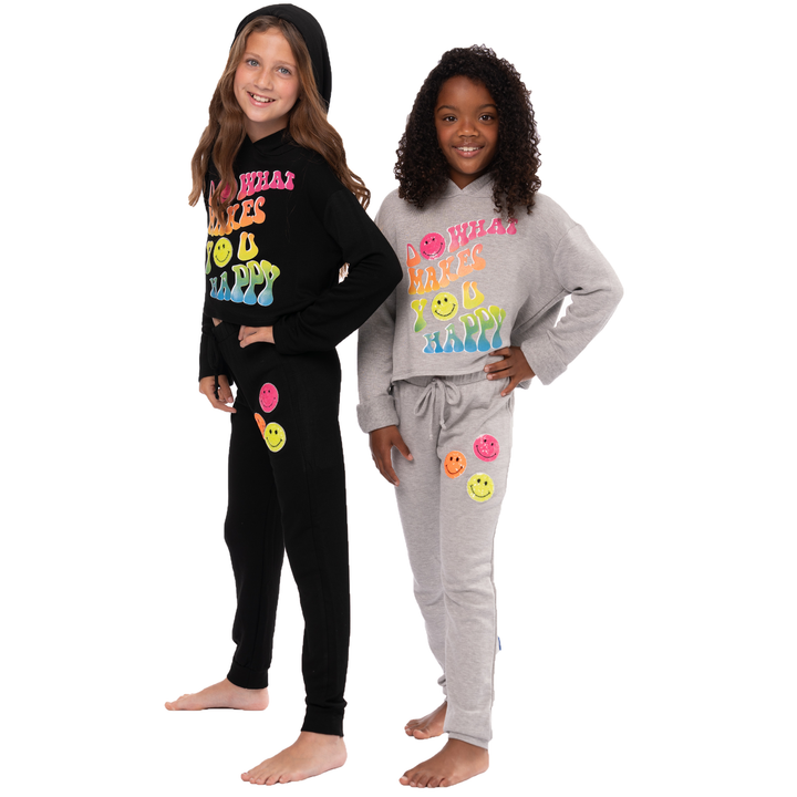 Little Girl's (4-6x) Butter Fleece Sweatpants with 3 Assorted Color Happy Face Patches
