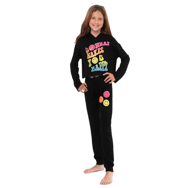 Little Girl's (4-6x) Butter Fleece Sweatpants with 3 Assorted Color Happy Face Patches