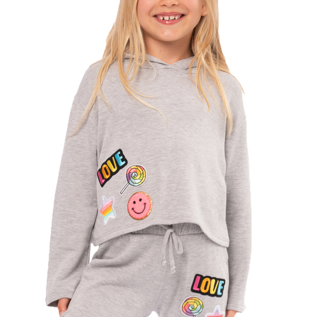 Girl's (8-14) Butter Fleece Hooded Sweatshirt with a Variety of Cute Patches
