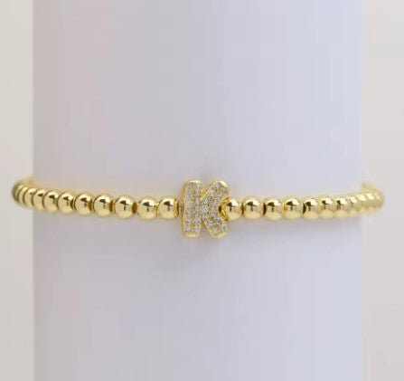 Gold Beaded with Letter Initial Bracelet