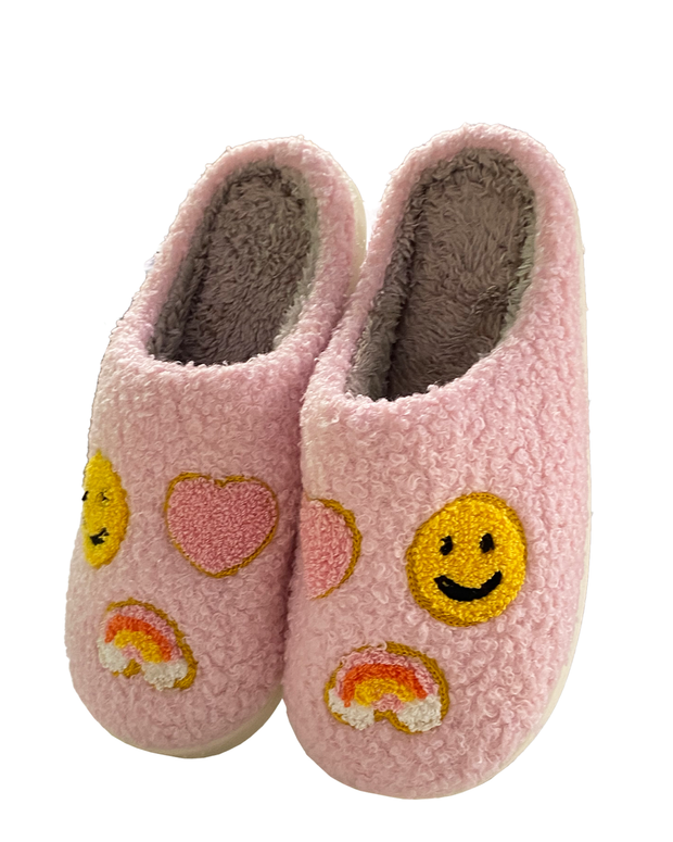 Kids Pink Happy Face Slippers