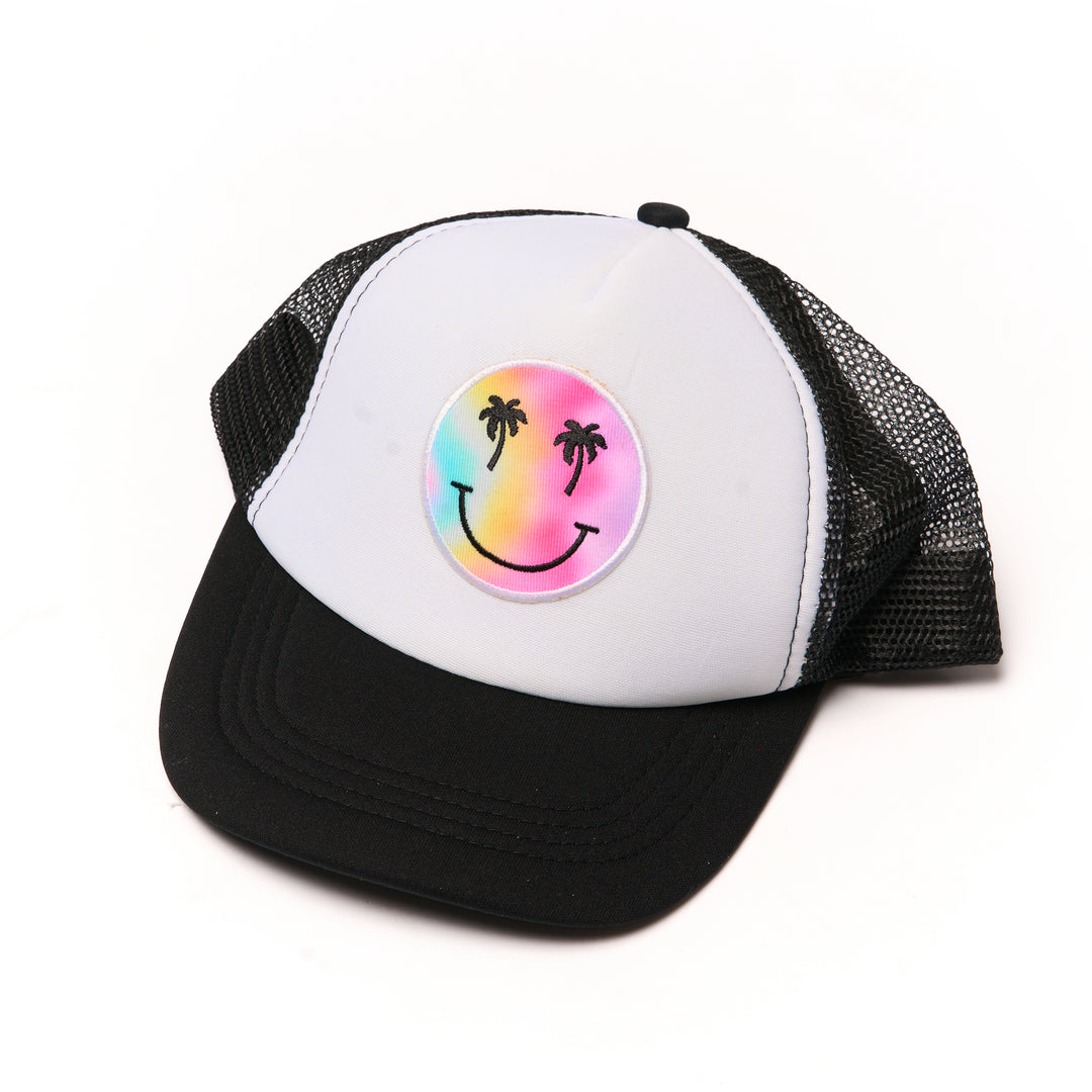 Kids Trucker Hat with a "Smiley Face Palm Tree" Patch
