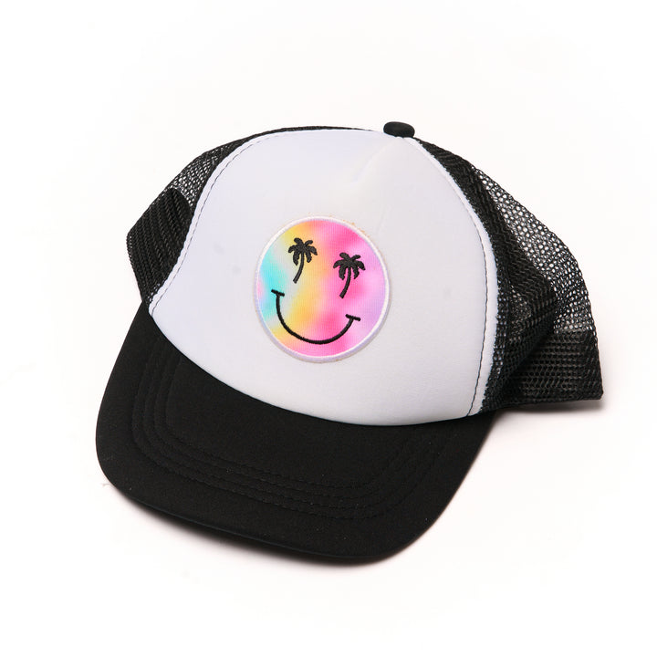 Kids Trucker Hat with a "Smiley Face Palm Tree" Patch