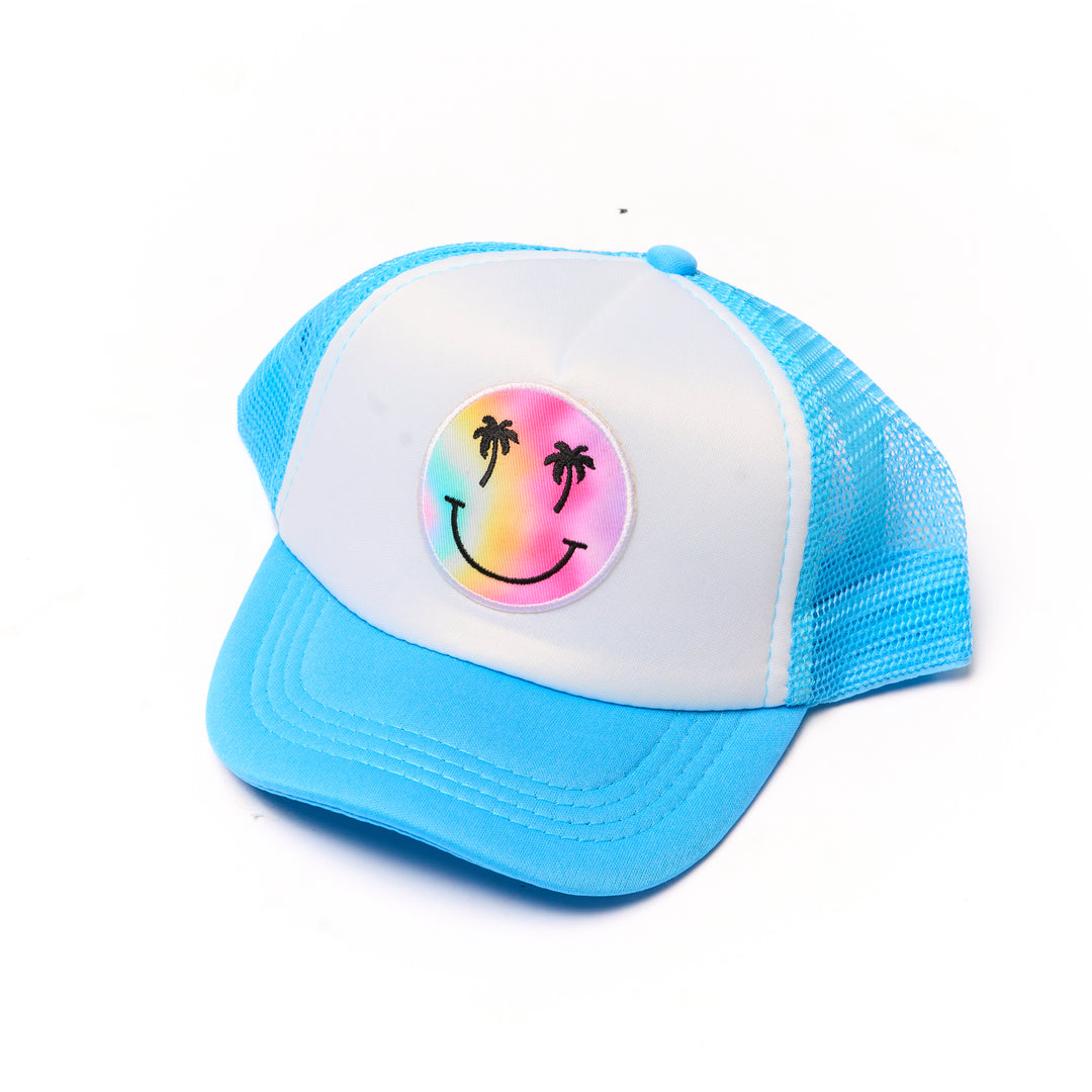 Kids Trucker Hat with a "Smiley Face Palm Tree" Patch