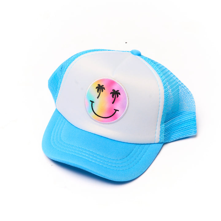 Kids Trucker Hat with a "Smiley Face Palm Tree" Patch