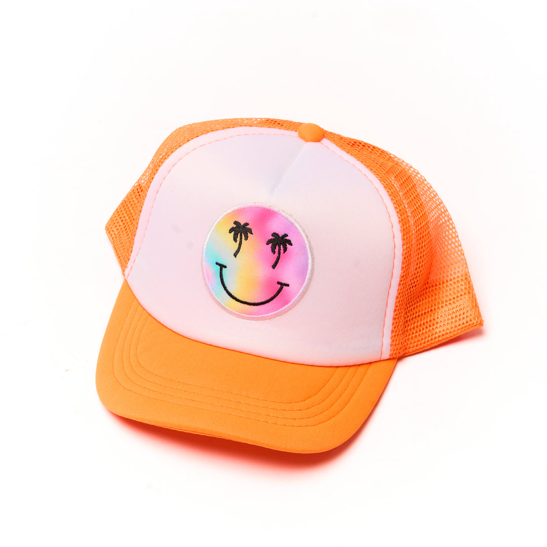 Kids Trucker Hat with a "Smiley Face Palm Tree" Patch