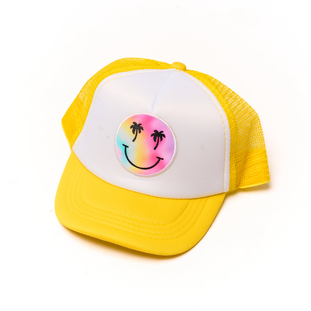 Kids Trucker Hat with a "Smiley Face Palm Tree" Patch