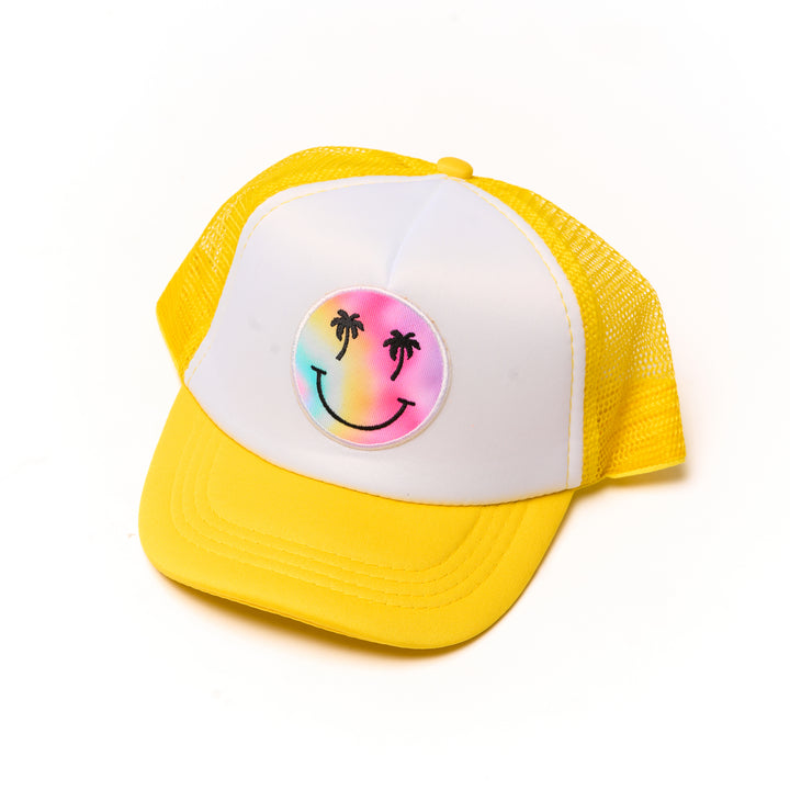 Kids Trucker Hat with a "Smiley Face Palm Tree" Patch