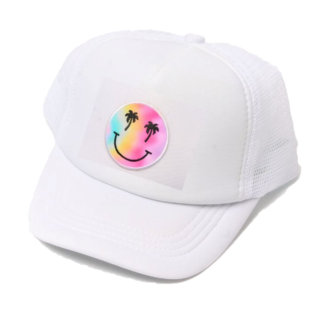 Kids Trucker Hat with a "Smiley Face Palm Tree" Patch