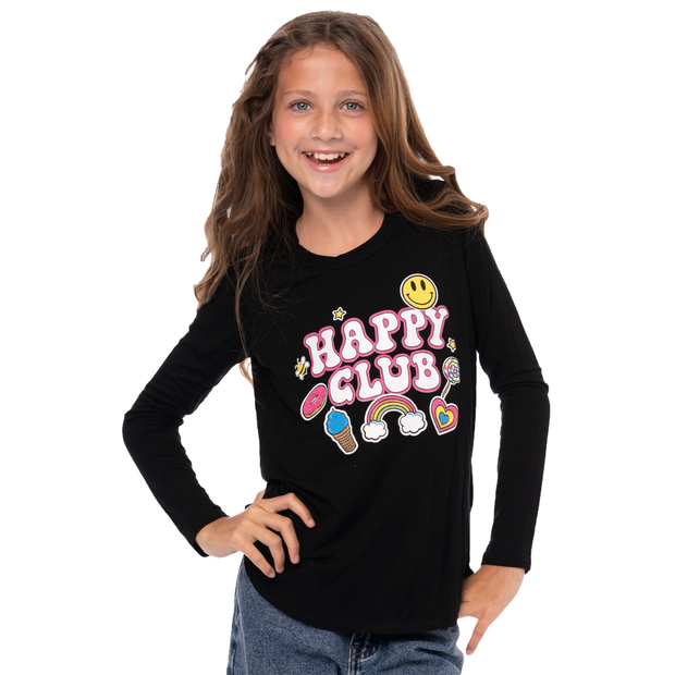 Little Girl's (4-6x) Long Sleeve Tunic with "HAPPY CLUB" screen