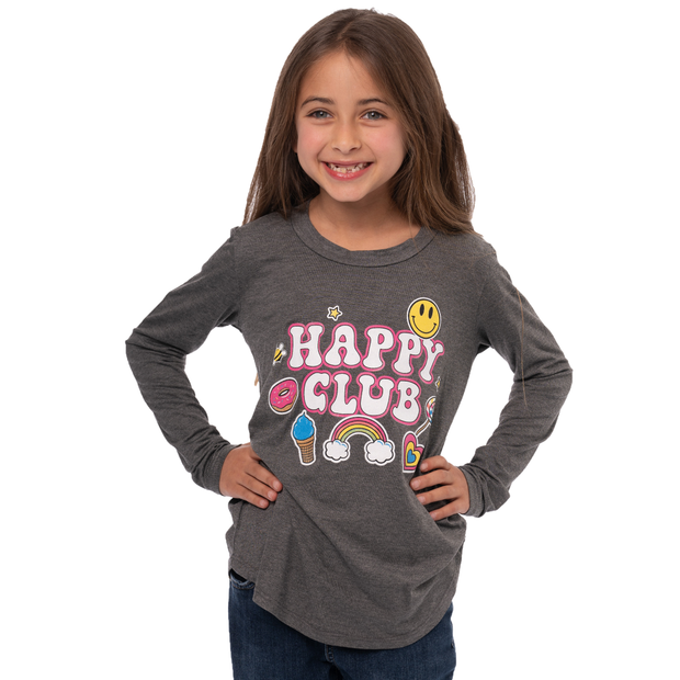 Little Girl's (4-6x) Long Sleeve Tunic with "HAPPY CLUB" screen