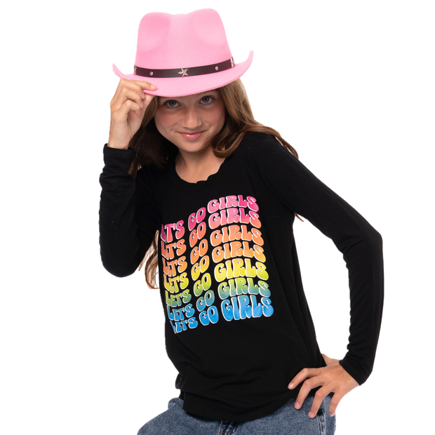 Little Girl's (4-6x) Long Sleeve Tunic with "Let's Go Girls" screen