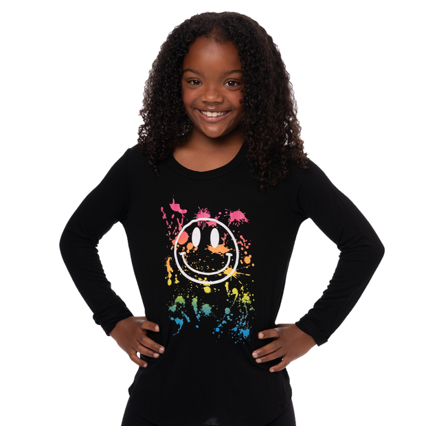 Little Girl's (4-6x) Long Sleeve Tunic with "Splatter Paint Happy Face" screen