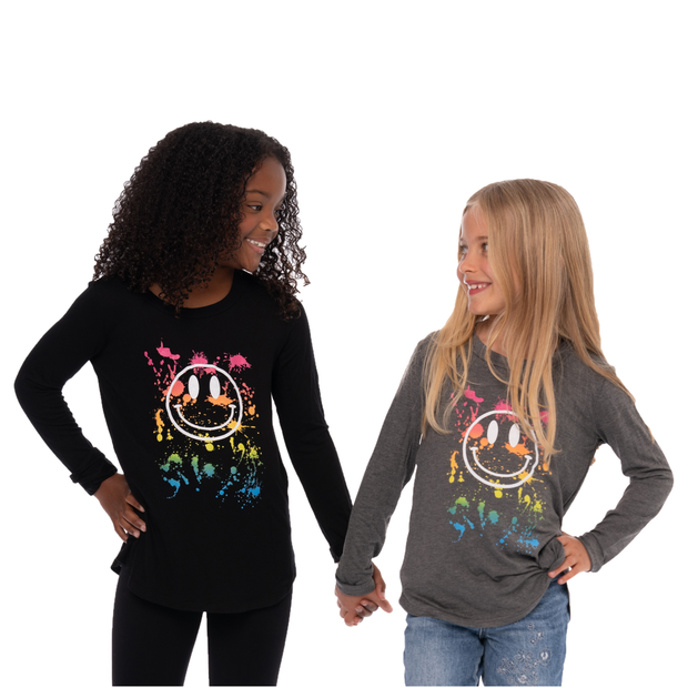 Little Girl's (4-6x) Long Sleeve Tunic with "Splatter Paint Happy Face" screen