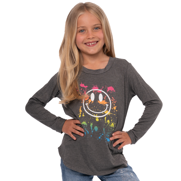 Little Girl's (4-6x) Long Sleeve Tunic with "Splatter Paint Happy Face" screen