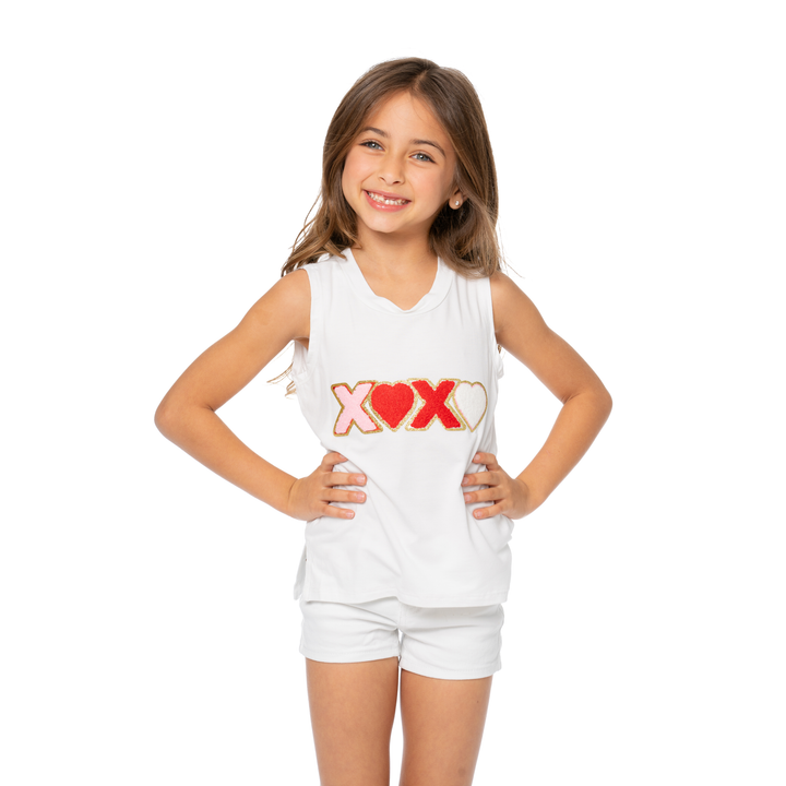 Little Girls (4-6x) Sleeveless Tee with "XOXO" Glitter Patch