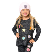 Girl's (8-14) Hacci Sweatshirt with Glitter Chenille Patches