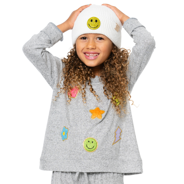 Little Girl's (4-6x) Hacci Sweatshirt with Rainbow Assorted Chenille Patches