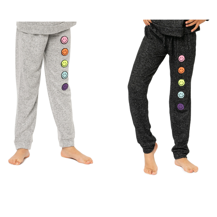 Little Girl's (4-6x) Hacci Sweatpants with Baby Chenille Happy Face Patches